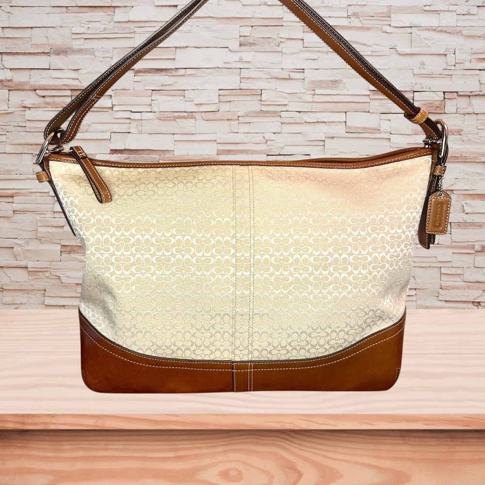 Coach Signature E/W White Sand Mini Signature Canvas Duffle Shoulder Bag NWOT